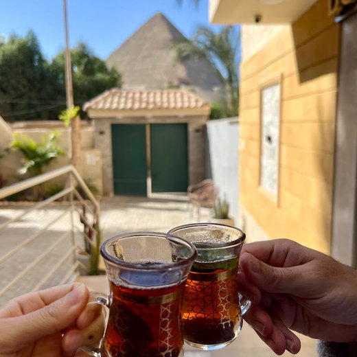 Beit Khufu – Tea Two glasses of Egyptian tea on the terrace